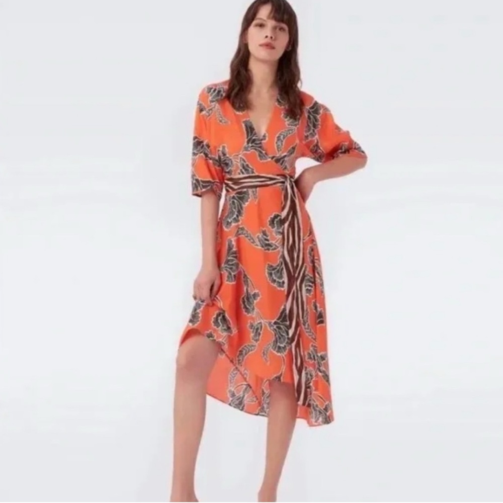 Floral Wrap Dress in Vibrant Orange